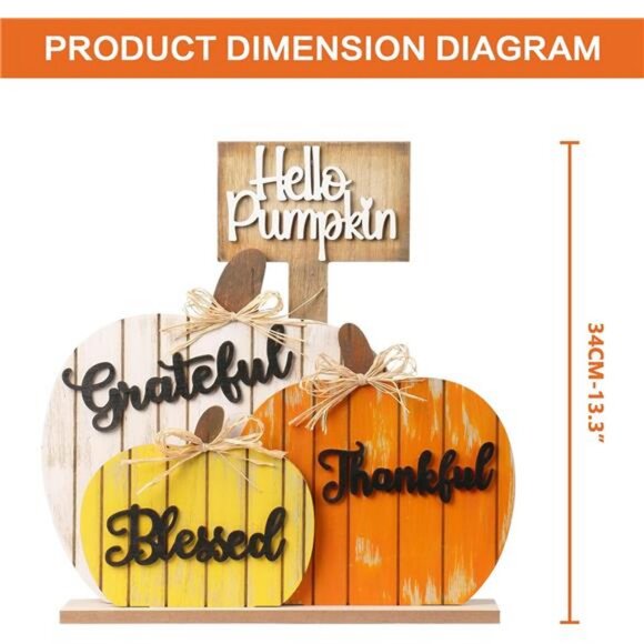 Fall Decorations for Home, Rustic Wooden Blessed Grateful Table Sign - Picture 3 of 7